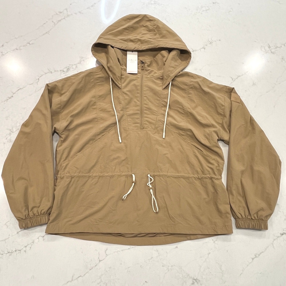 CALIA NEW Hooded Windbreaker Anorak Jacket Womens XL Tan Brown Water Repellent